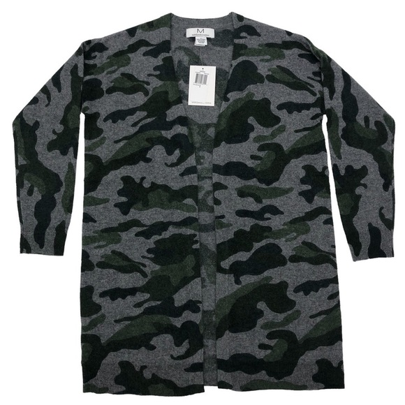 NEW Magaschoni Open Front Cashmere Cardigan Sweater Olive & Gray Camo Size Small - Picture 3 of 7